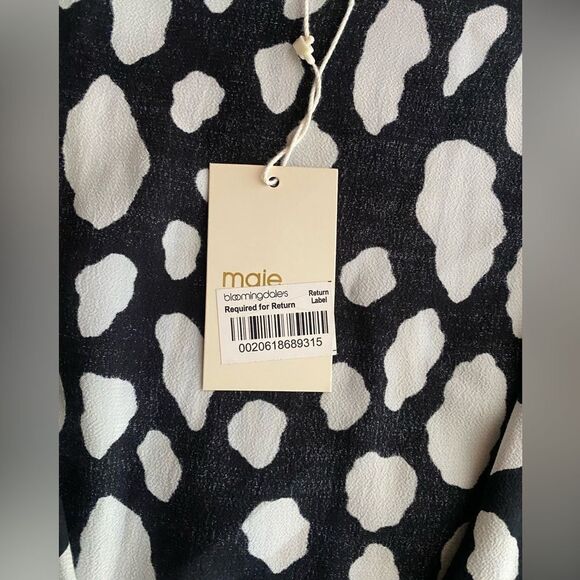 Maje Mini Dress Size 6 Rosima Black & White Ruched Wrap Front Long Sleeve NWT - Picture 15 of 16